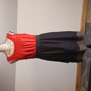 Anthropologie Maeve Orange scalloped hem silk dress 8